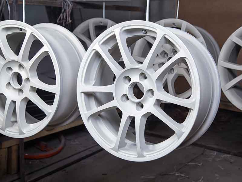 White car rims after powder coating