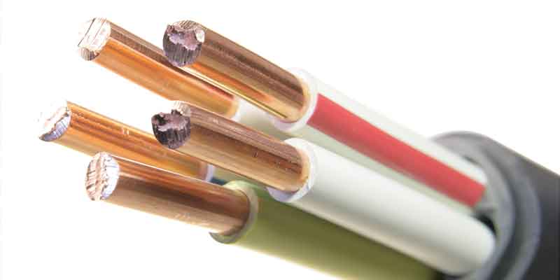 Single cable end with different layers of cable insulation as an example for HFFR cable compounding.