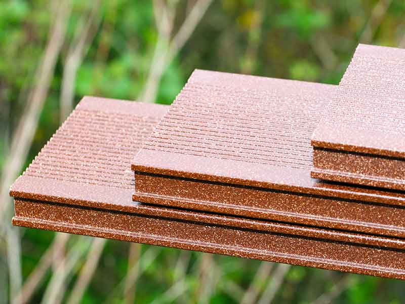 Natural fiber composites compounding is used for the production of synthetic wood terrace planks.